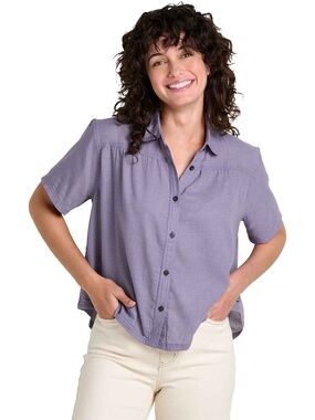 Toad&Co Holly Shirt Organic Cotton Women's Light Purple Button-Up Short Sleeve L